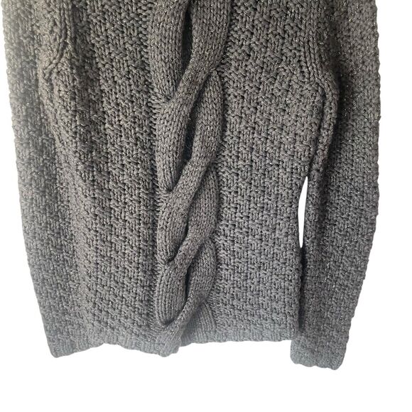Moda International Y2k Large Metallic‎ Wool Blend Fisherman Chunky Knit Sweater - Picture 3 of 9